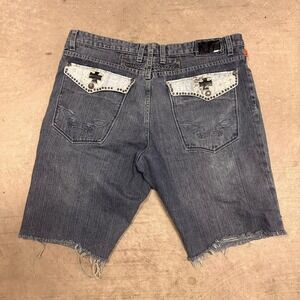 Robins Jeans Shorts Mens 42 Denim Studded Flap Cross Pockets Vintage Grunge